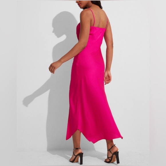 Satin Cowl Neck Asymmetrical Hem Maxi Slip Dress - Picture 3 of 5